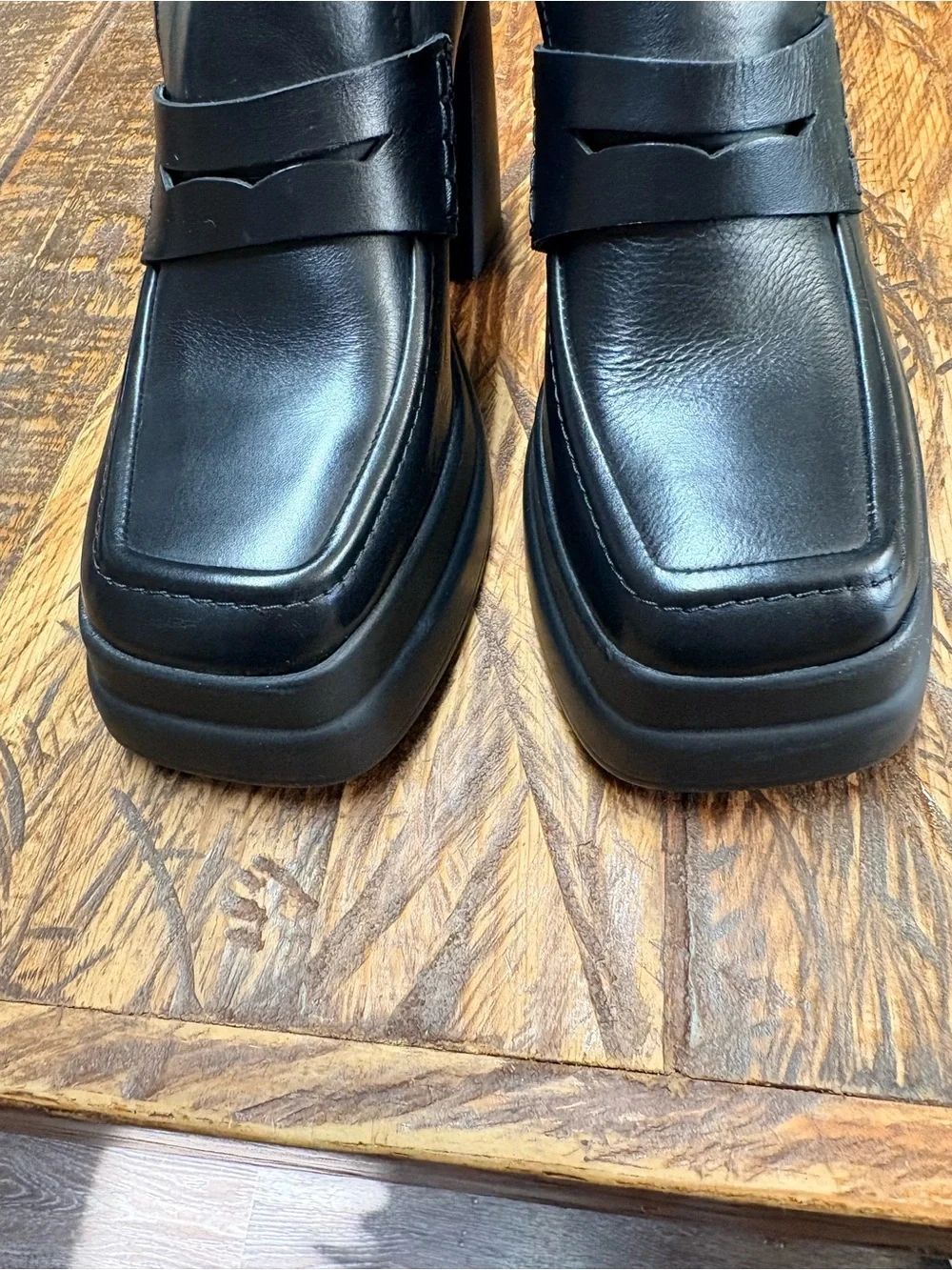 Steve Madden Perry Black Platform Loafers Chunky Heel Penny Slip On Shoes